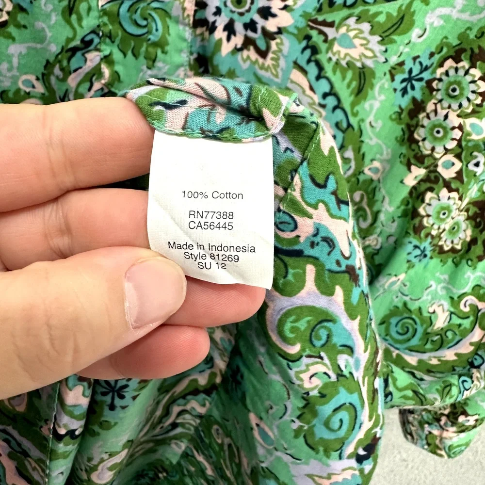 JCrew Tunic Top Womens Small Green Paisley Cotton Boho Resort Cottagecore Floral